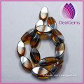 Bead silver-plated glass brown 19x10mm flat oval
